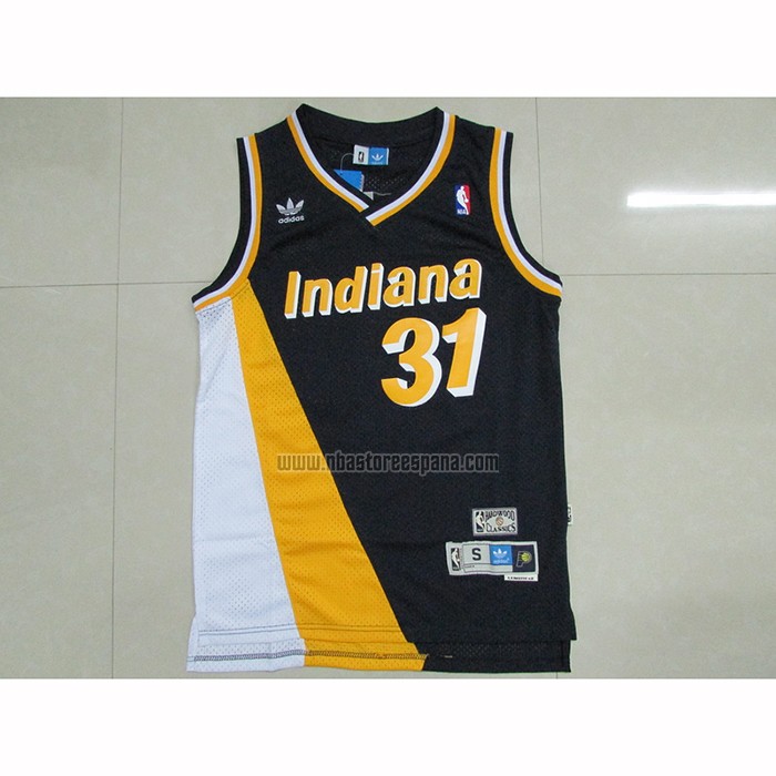 Camiseta Indiana Pacers Reggie Miller NO 31 Retro Blanco Azul Amarillo